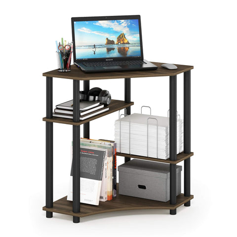 Furinno TURN-N-TUBE Desk, Gaming Desk with Shelves, Corner Computer Desk with Shelves, Office Desk, Space Saving, For Home Office, Bedroom, Columbia Walnut