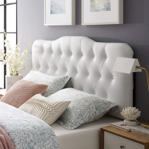 Modway Annabel Tufted Button Faux Leather Upholstered King Headboard in White