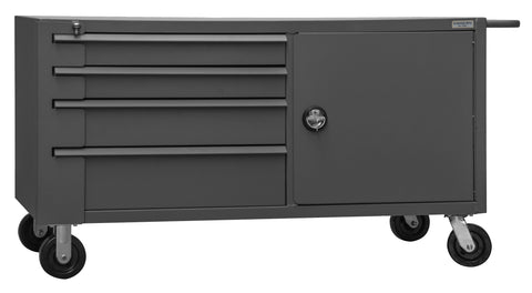 Durham 14 Gauge Steel Mobile Bench Cabinet with Fixed Shelf, Gray, 4000 lbs Load Capacity, 34" Height, 60" Width