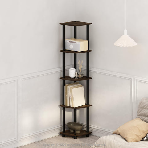 Furinno Turn-N-Tube 5 Tier Multipurpose Corner Display Rack Shelving Unit Amber Pine/Black