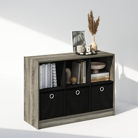 Furinno Cubic Multipurpose Clothing  and Closet Storage Organizer Shelf with Bin Drawers 6-Cube French Oak/Black