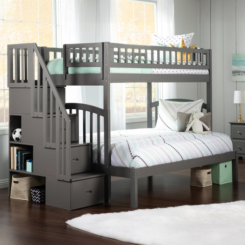 AFI Westbrook Staircase Bunk Twin Over Full with Turbo Charger in Grey