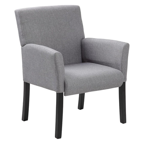 Oakestry Grey Contemporary Guest Chair Sleek Upholstered Seat Durable Frame Steel Sled Base Comfortable Armrests Stylish Office Lounge Seating Compact Reception Furniture Easy Clean Fabric