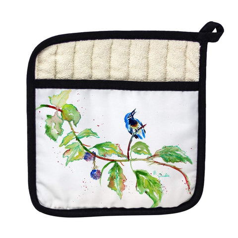 Betsy Drake PT1072 Bird & Blackberries Pot Holder