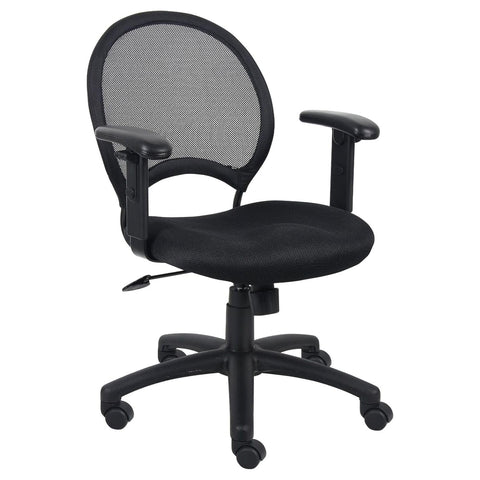 Oakestry Mesh Ergonomic Task Chair with Adjustable Armrests Breathable Backrest Swivel Base Modern Office Seating Compact Frame Wheels Height Adjustable Seat Contoured Cushion Stylish Black Finish