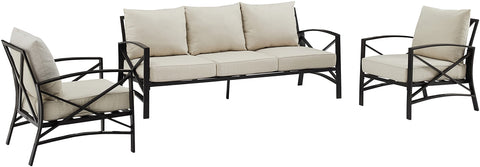 Kaplan 3Pc Outdoor Sofa Patio Furniture Set Oatmeal/Oil Rubbed Bronze - Sofa & 2 Arm Chairs