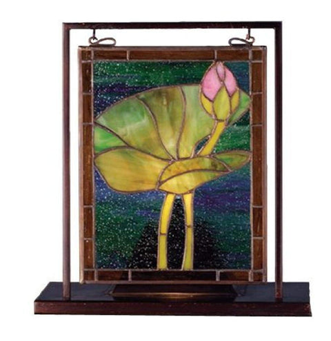 Meyda Tiffany 68353 Tiffany Pond Lily Lighted Decorative Mini Tabletop Window, 9.5" Width x 10.5" Height