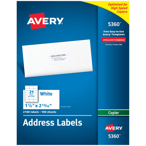 Avery Printable Address Labels for Copiers, 1-1/2" x 2-13/16", White, 2,100 Blank Mailing Labels (05360)
