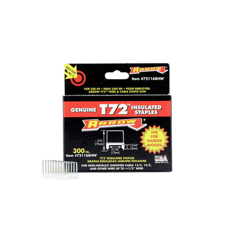 Arrow 721168HW T72 Heavy Duty Steel Insulated Staples for Installing Cable and Wire in Hard Wood, 13/64-Inch by 31/64-Inch, 300-Pack