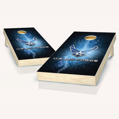 Skip's Garage US Air Force Lightning Cornhole Set - 2x4 Boards (All Weather Bags) - Include Case + Score Tower