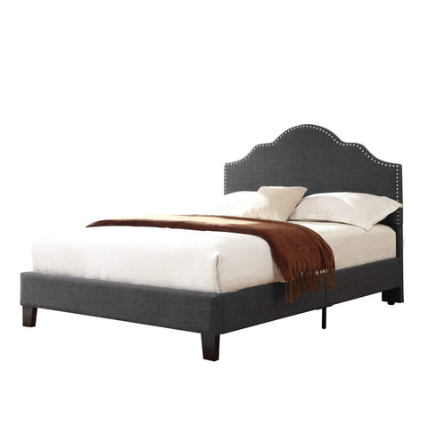 Wallace & Bay Kirby Upholstered Bed with Nailhead, Queen, Dark Gray