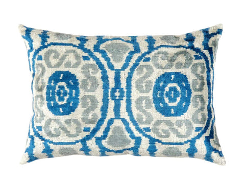 Pasargad Home IK30 Silk Velvet Ikat Pillow 16'' X 24'' Silver