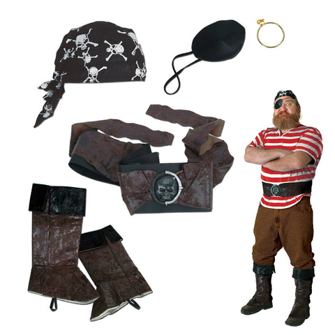 Pirate Set Includes: Boot Toppers, Head Scarf, (Eye Patch, Earring, Belt) Party Accessory (1 count) (1/Pkg)