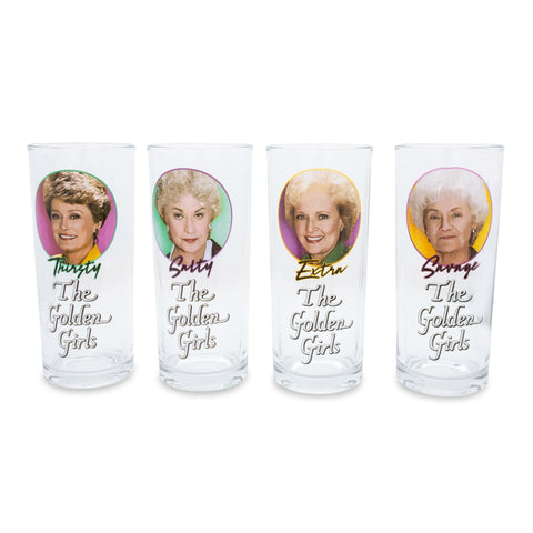 The Golden Girls Frames Logo 10-Ounce Tumbler Glasses, Set of 4 | Home Barware Cups For Mimosas, Cocktails