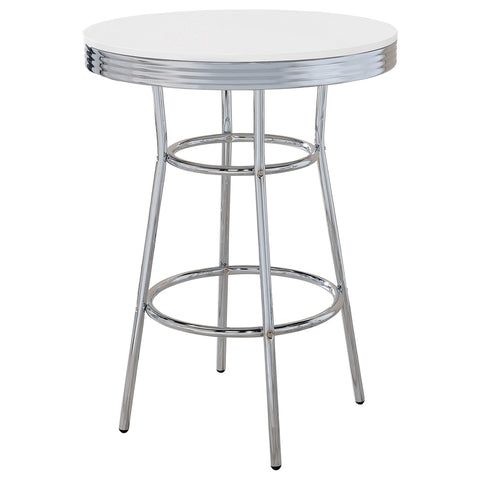 Coaster Home Furnishings Retro 1950s Soda Fountain Diner Pub Height Game Room Bar Table White Laminate Top Sturdy Steel Chrome Base 2300