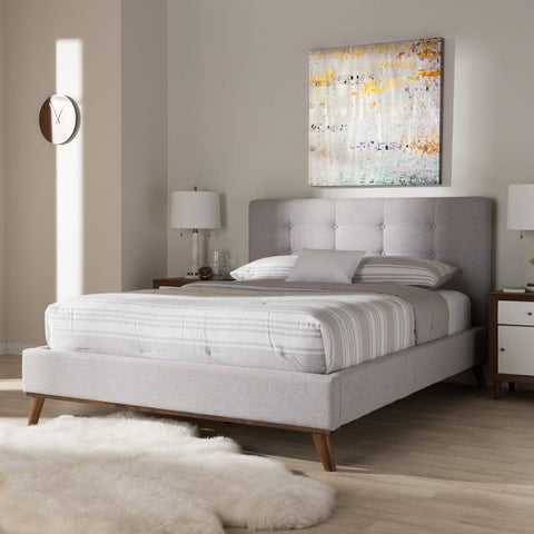 Baxton Studio Valencia Upholstered Full Platform Bed in Grayish Beige