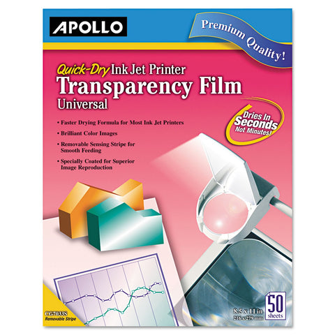 Apollo Transparency Film for Inkjet Printers, for Hewlett-Packard, 50 Sheets/Pack (VCG7031S)