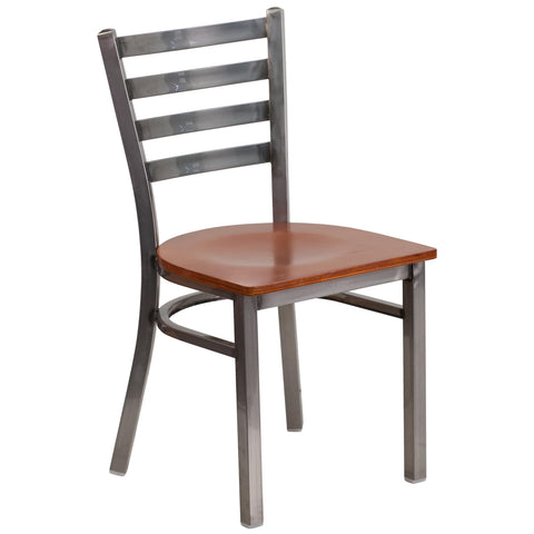 Flash Furniture HERCULES Series Clear Coated Ladder Back Metal Restaurant Chair - Cherry Wood Seat