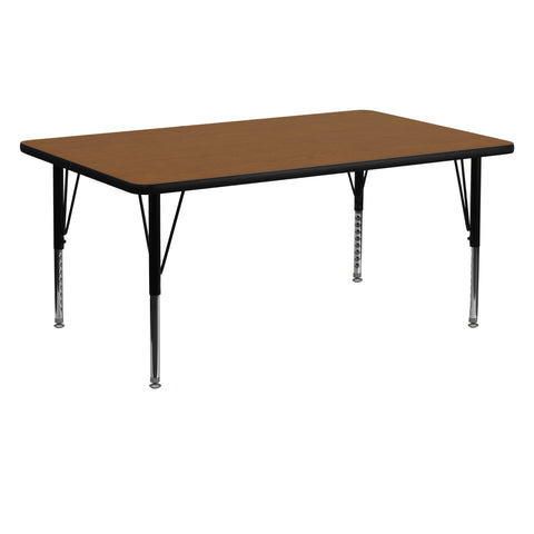 Flash Furniture 24''W x 60''L Rectangular Oak HP Laminate Activity Table - Height Adjustable Short Legs