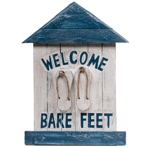RAM Outdoor Decor Hand Painted Wooden Welcome Bare Feet Wall Art Sign