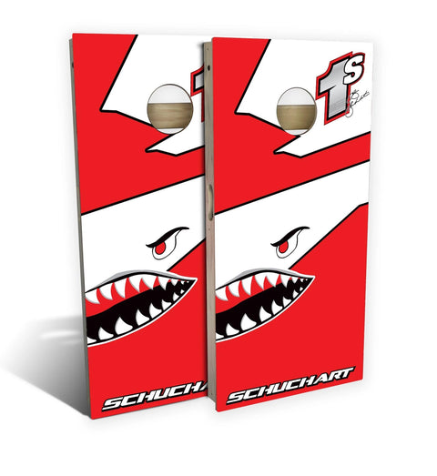 Skip's Garage Schuchart Shark Racing Cornhole Set - Backyard 2x4 (Weather Bags) - Include Hole + Edge Lights