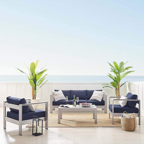 Modway EEI-4316-SLV-NAV-SET Patio Aluminum 4 Piece Set in Silver Navy