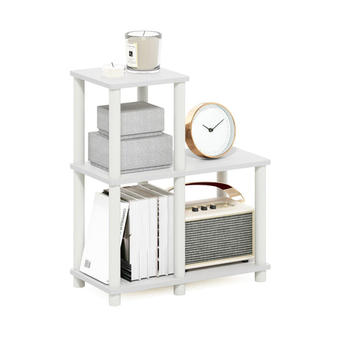 Furinno Turn-N-Tube Storage Shelves, 2-Tier Ladder Shape Book Shelf with Open Frame Design, 5-Cube Corner Shelf, Toolless Open Shelves, Living Room, Garage, Home Office, White