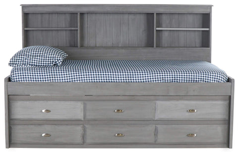 OS Home and Office Furniture Model 82821K3-22 Solid Pine Full Captains Bookcase Bed with 3 drawers and a Twin Sized Trundle in Rich Merlot