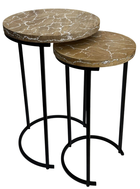 Carolina Chair & Table Electra Round Nesting Accent Table Set - Mango Wood Table with Lightning Vein Design Furniture, Modern Rustic Space-Saving Side Tables, Compact for Living Room and Bedroom