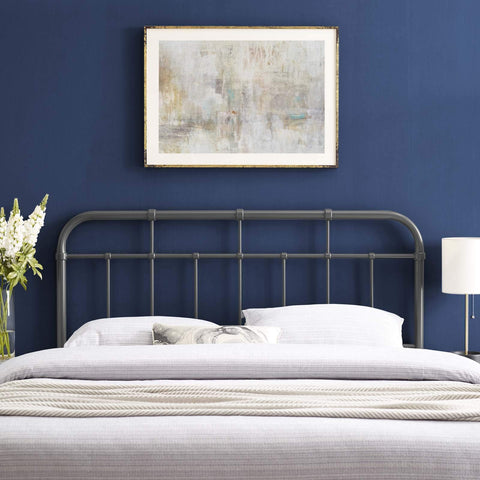 Modway Alessia Modern Farmhouse Metal Headboard, King, Gray