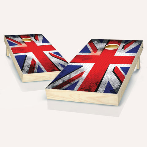 Skip's Garage UK Flag Union Jack Cornhole Set - 2x4 Boards (Corn Filled Bags) - Include Hole + Edge Lights