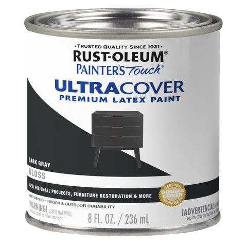 Rust-Oleum 1986730 Brush Painter's Touch Ultra-Cover Multi-Purpose Enamel Paint, 1/2 Pt Can, 8 Fl Oz (Pack of 1), Gloss Dark Gray