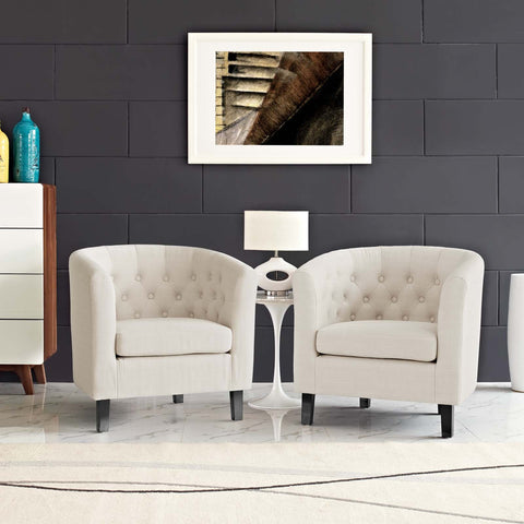 Modway Prospect Upholstered Fabric Contemporary Modern Two Armchairs in Beige
