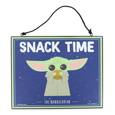 Star Wars: The Mandalorian Grogu "Snack Time" Reversible Double-Sided Hanging Sign Wall Art | Ready To Hang Door Plaque | 10 x 8 Inches