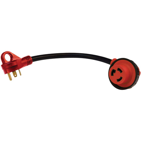 Valterra A10-3030D90 Mighty Cord 90° Detachable 12" Adapter Cord - 30AM to 30AF, Red