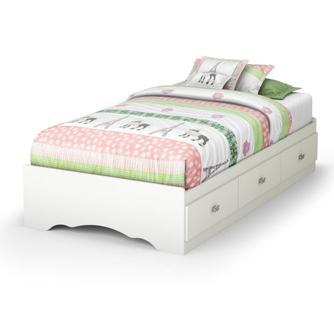 Fast Furnishings Twin Size White Platform Bed Frame with 3 Storage Drawers