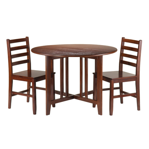 Winsome Wood Alamo 3-Pc Round Drop Leaf Table with 2 Hamilton Ladder Back Chairs