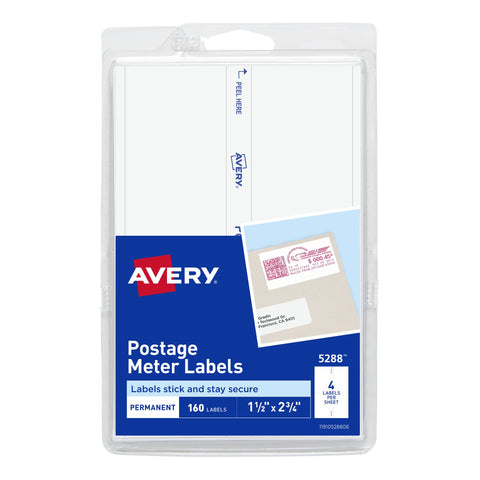 Avery® Postage Meter Labels for Personal Post Office, 1.5" x 2.75", White, 160 Mail Meter Labels (05288)