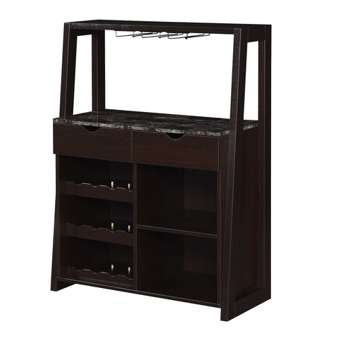 Convenience Concepts Uptown Wine Bar with Cabinet, Faux Black Marble/Espresso