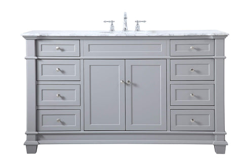 Elegant Decor Wesley 60" Solid Wood MDF Steel Single Bathroom Vanity Set in Gray