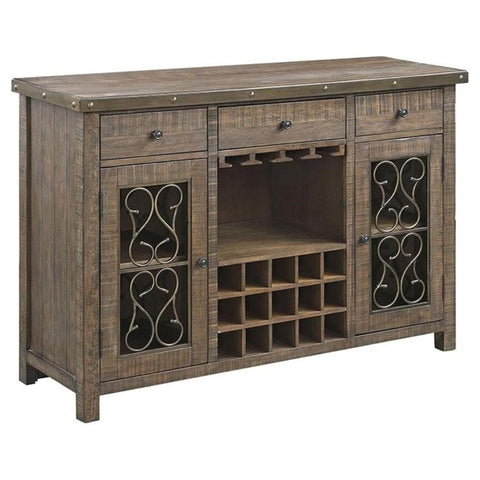 Oakestry Raphaela Wooden Server Weathered Cherry Cup Holder Wine Rack Elegant Durable Dining Room Storage Modern Rustic Sideboard Functional Buffet Contemporary Home Furniture Stylish Bar Cabinet