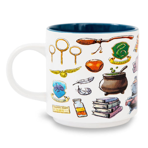 Harry Potter Hogwarts Allover Icons Ceramic Stacking | Large Coffee Cup For Espresso, Caffeine, Beverages, Home & Kitchen Essentials | Wizarding World Gifts and Collectibles | Holds 13 Ounces
