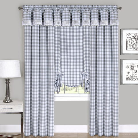 ACHIM Buffalo Check Panel Window Curtain - 42 Inch Width, 95 Inch Length - Grey & White Plaid - Light Filtering Farmhouse Country Drapes for Bedroom Living & Dining Room Home Decor