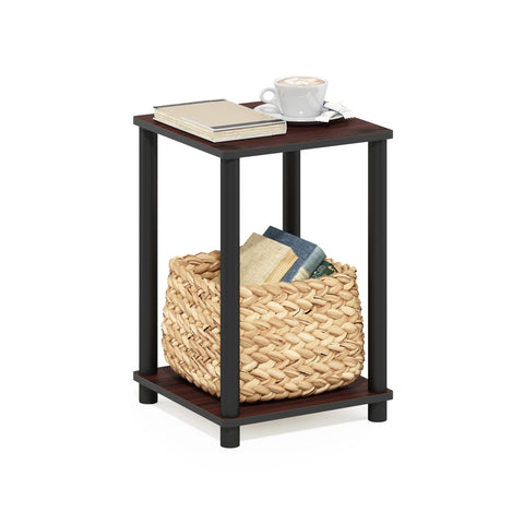 Furinno TURN-N-TUBE Side Table, 2-Tier Modern Square End Table with Open Shelf, Toolless Night Stand, Bedside Table, for Living Room, Bedroom, Dark Cherry