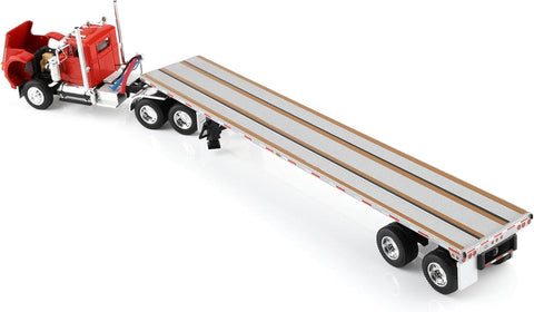 First Gear DCP 1/64 White Western Star Day Cab with 48ft Utility Flatbed Trailer, Viper Red 60-2093