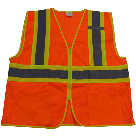 Petra Roc OVM2-CB1-L/XL ANSI Class 2 Lime Contrast Binding Safety Vest, Large/X-Large, Orange Mesh