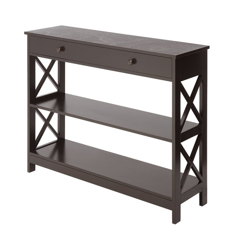 Convenience Concepts Oxford 1-Drawer Console Table 39.5" - Farmhouse Sofa Display with Storage Shelf For Living, Family, & Dining Room, Modern Entryway Hall Table for Kitchen, Bedroom, Espresso