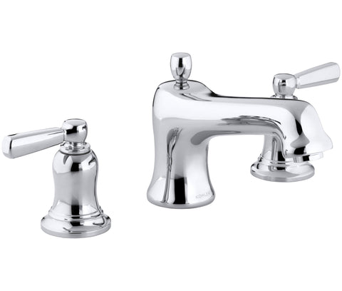 KOHLER Bancroft Bath Faucet Trim for Deck-Mount High-Flow Valve with Non-Diverter Spout and White Ceramic Lever Handles, Valve Not Included, Polished Chrome