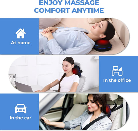 REATHLETE Millow Cordless Massage Pillow with Adjustable Heat – Shiatsu Back and Neck Support Pillow Deep Tissue Electric Massage– Ideal for Home, Car, Chair Office, and Travel Relaxation