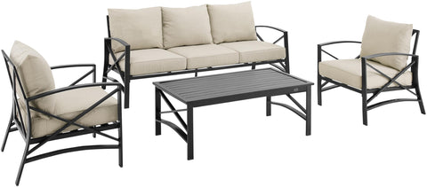 Kaplan 4Pc Outdoor Sofa Patio Furniture Set Oatmeal/Oil Rubbed Bronze - Sofa, Coffee Table, & 2 Arm Chairs